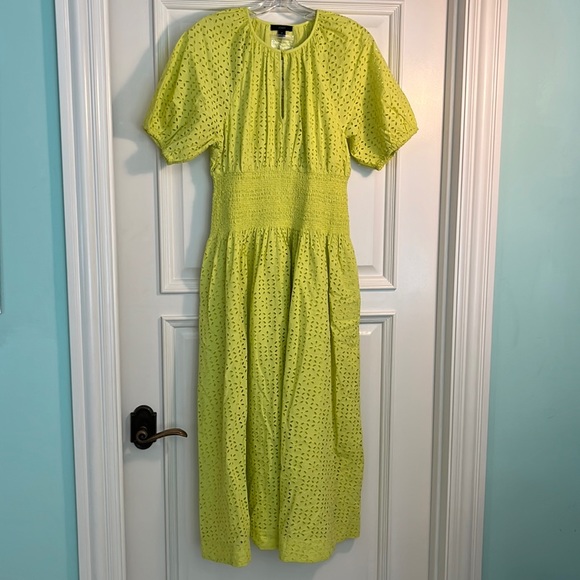 J. Crew - Provence Smocked Waist Midi Dress with Eyelets - Yellow - M - NWT - Picture 2 of 5